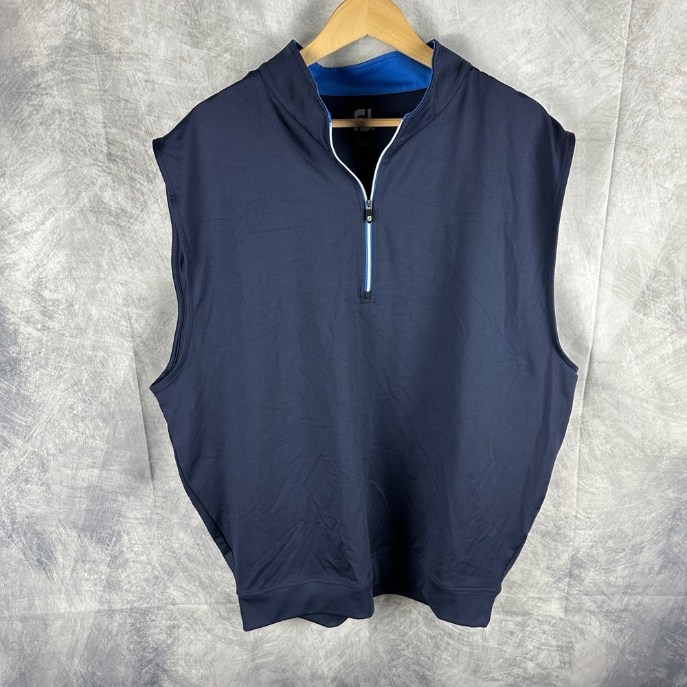 FootJoy Mens Golf‎ Vest Navy Blue Quarter Zip Sleeveless Pullover XL 23011